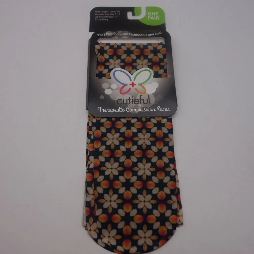 NEW Cutieful Therapeutic Compression Socks Fits Size 5-11 Fall Flowers Starburst
